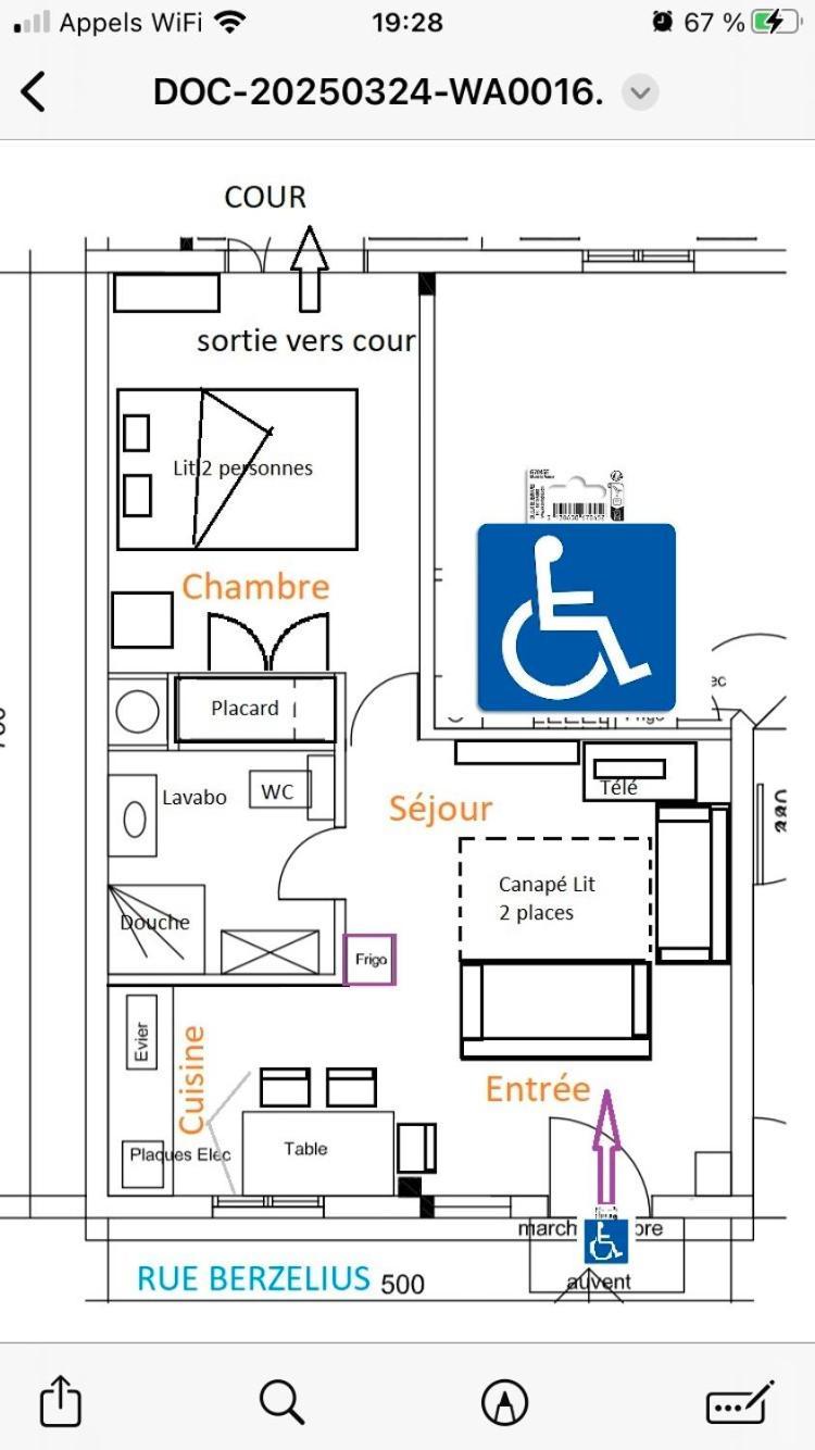 Guesthouse Familial Pour 1,2,3,4 Personnes De 42M2-Accessible Handic -Rez De Chaussee-Vues Sur Rue Et Patio Prive - Sejour,Chambre Separee,Cuisine,Salle De Bain,Lit Double Et Canape-Lit 2Pers-Entree De La Rue Berzelius-5 Minutes Du Metro Brochant-Lig Париж Экстерьер фото